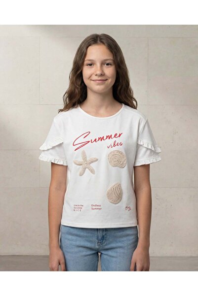 REDTAG Senior Girls White Ruffled Sleeve Crochet Top