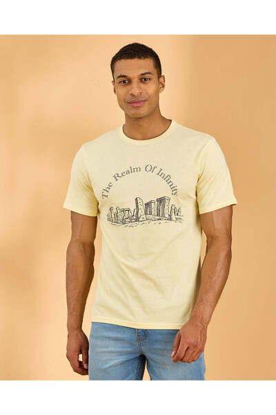 REDTAG Men Yellow Printed T-Shirt