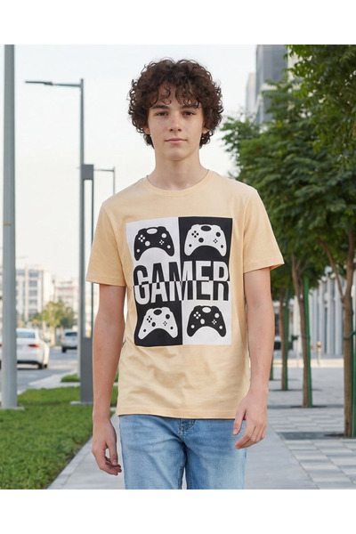 REDTAG Senior Boys Yellow Printed T-shirt