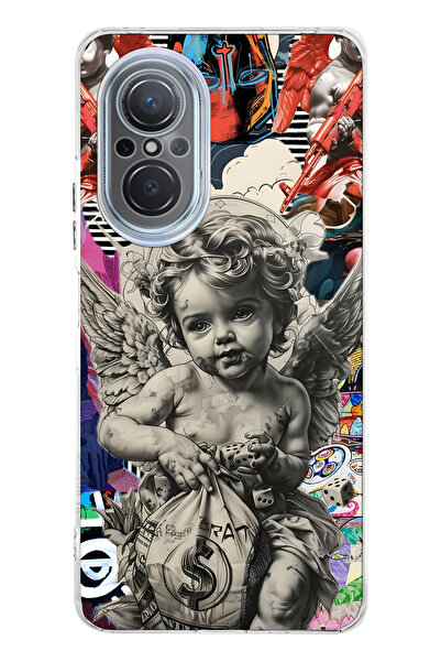 FLAMENKO حافظة هاتف شفافة بنمط Melek Collage متوافقة مع هاتف Huawei Nova 9 SE