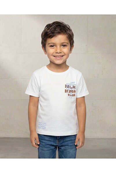 REDTAG تي شيرت أبيض مطبوع للأولاد