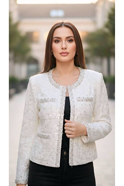 Rabiossa Kadın Kristal Taş İşlemeli Payetli Buklet Ceket