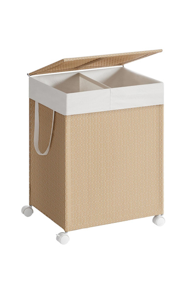 SONGMICS HOME Laundry basket 100L with 2 compartments and wheels, 47x38x65 cm...