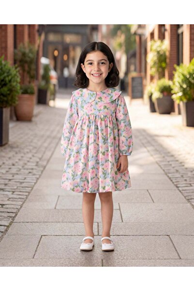 REDTAG فستان بناتي أزرق مزهر بنقشة زهور ياقة دائرية بالون