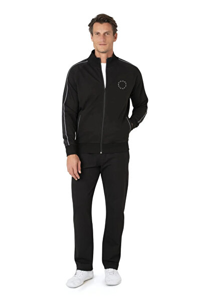 Pierre Cardin Men's Cotton Boxed Stripe Detailed Black Comfortable Tracksuit ...