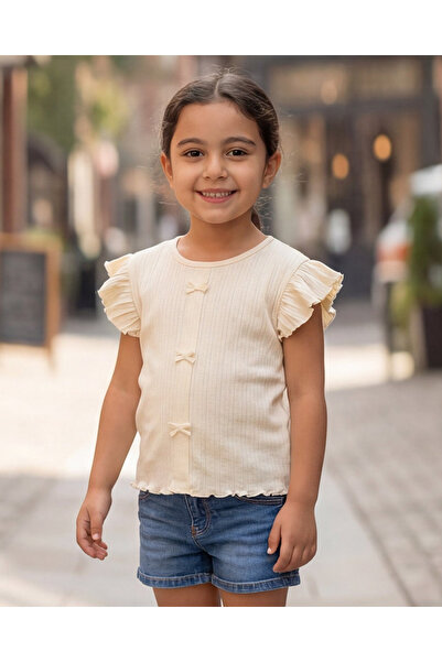 REDTAG تيشيرت بناتي من ماركة أوف وايت مزين بفيونكة منقطة