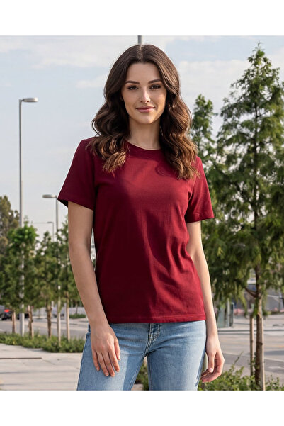 REDTAG Women's Red Short Sleeve V-Neck T-Shirt