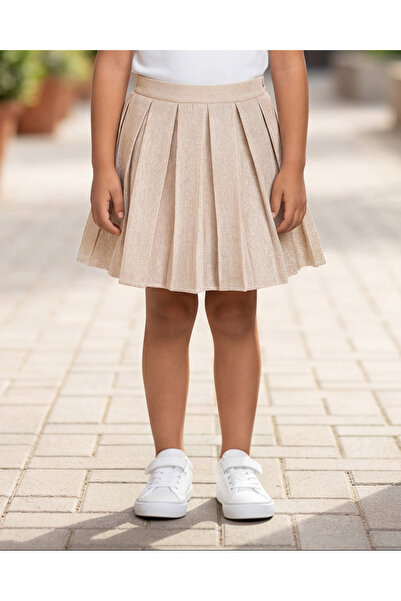 REDTAG Girls Gold Pleated Jacquard Skirt