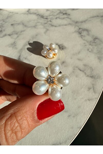 nurjewelry Vintage İnci Çiçek Kol Düğmesi (Gold Detaylı)