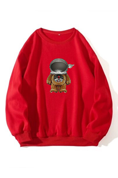 SERAH BUTİK Space Bear Printed Children's 3-Yarn Sweatshirt