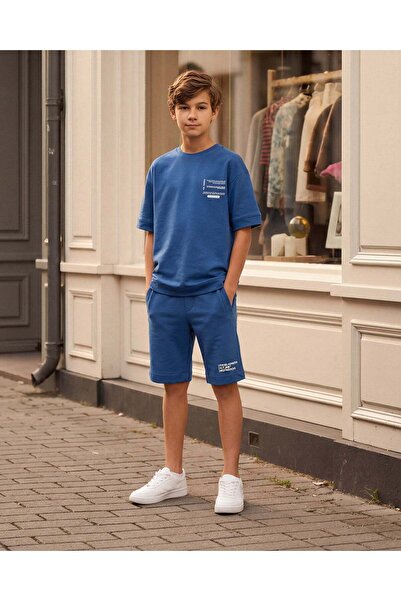 REDTAG Senior Boys Royal Blue Interlock T-Shirt And Shorts Set