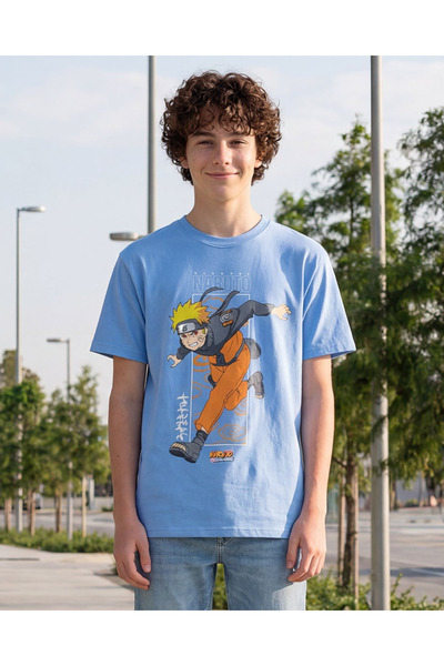 REDTAG تيشيرت أزرق مطبوع ناروتو للأولاد الكبار