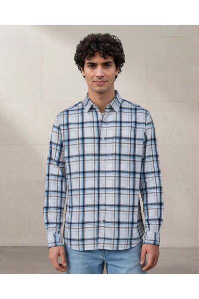 REDTAG Men White Checked Long Sleeve Shirt