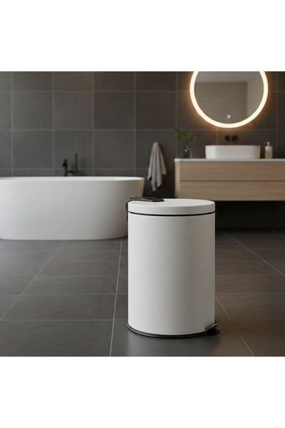 Bürke سلة المهملات البيضاء سعة 30 لترًا، سلة المهملات ذات الدواسة المقاومة لل...