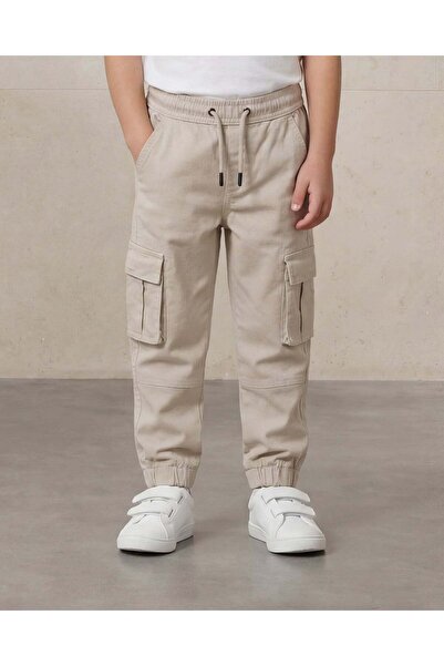 REDTAG Boys Ivory Dobby Cargo Pocket Joggers