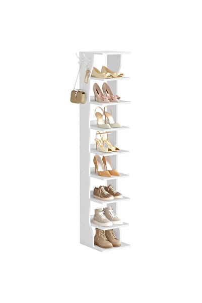 VASAGLE Narrow shoe rack 9 levels, with side hooks, floor-mounted, 26x30x147 ...