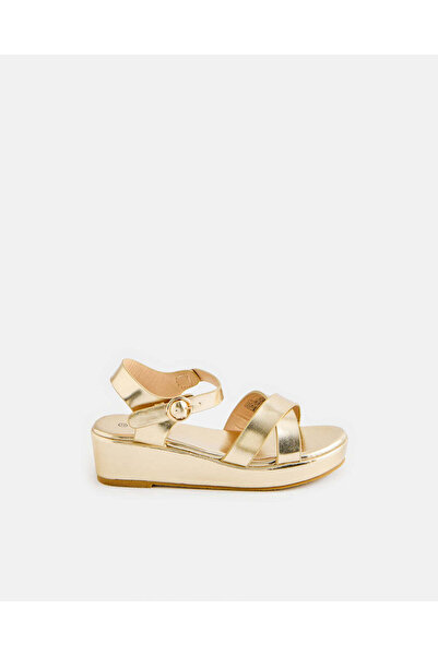 REDTAG Senior Girls Gold Cross Strap Wedge Sandals