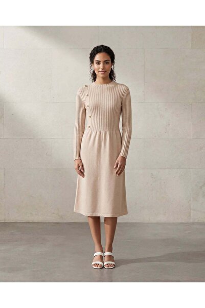 REDTAG Women Beige Long Dress With Buttons
