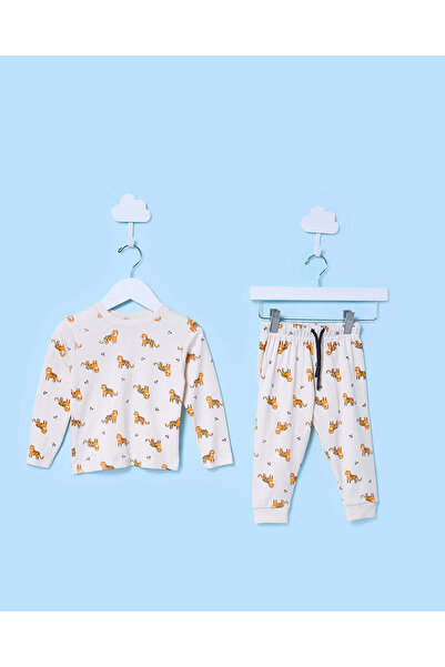 REDTAG طقم بيجاما بأكمام طويلة للأطفال الرضع من الأولاد، بيج اللون، مطبوع بال...