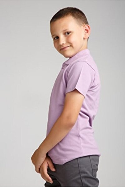 OKULCA Σχολικό μπλουζάκι λιλά Unisex χτενισμένο βαμβακερό γιακά πόλο