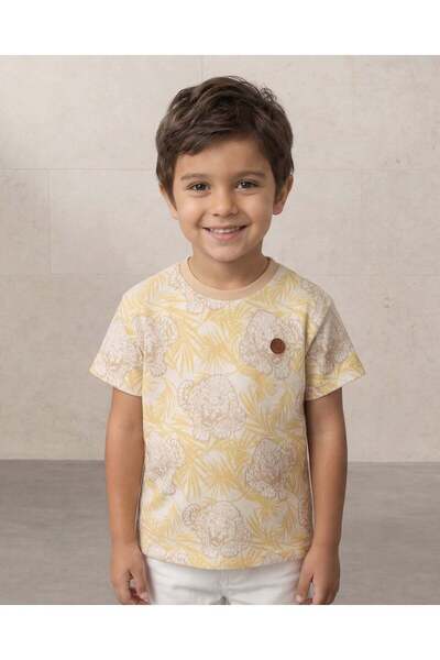 REDTAG Boys Yellow Tiger Print T-Shirt
