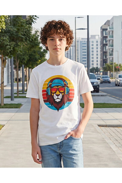 REDTAG تيشيرت للأولاد الكبار بتصميم وجه أسد كريمي اللون