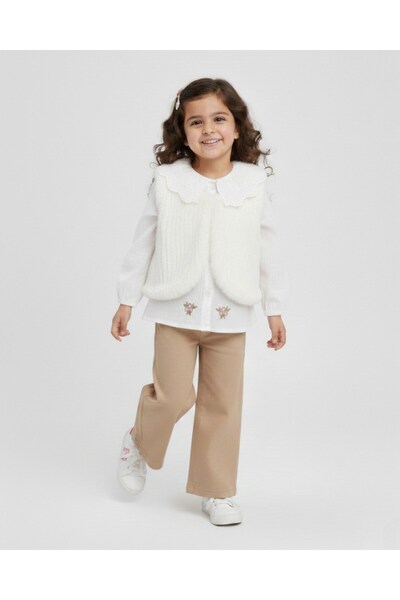 Ege Bebek Set 3 piese pentru fetițe: vestă, cămașă cu detalii festonate, pant...