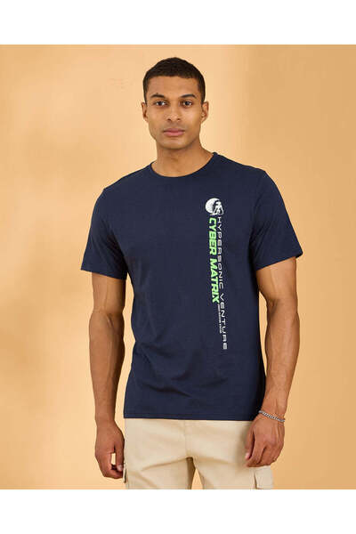 REDTAG تي شيرت رجالي مطبوع باللون الأزرق البحري