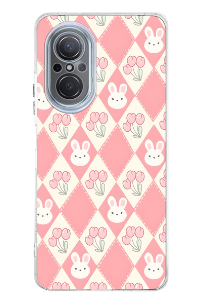 FLAMENKO حافظة هاتف شفافة متوافقة مع هواوي نوفا 9 SE بنمط الأرنب والزهرة