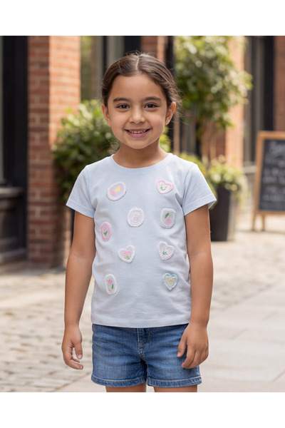 REDTAG تيشيرت بناتي أزرق مطبوع عليه رسومات