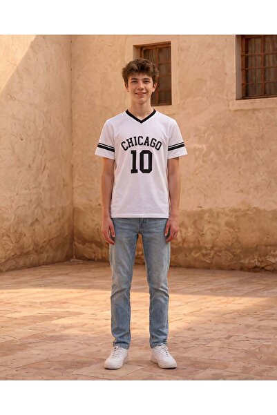 REDTAG تيشيرت رياضي أبيض للأولاد الكبار