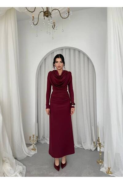 Crimson Drape Detay Uzun Elbise