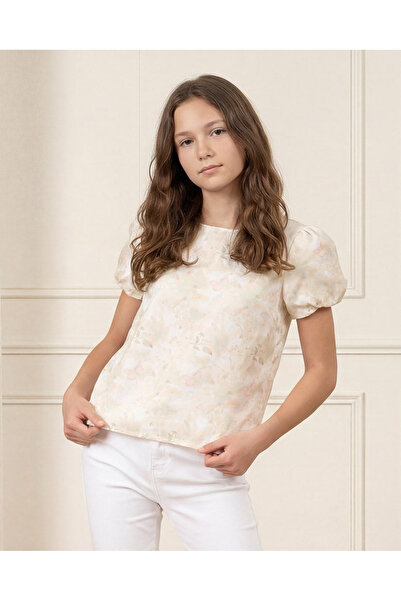 REDTAG بلوزة بأكمام منفوخة مطبوعة بالكامل باللون الأصفر الفاتح للبنات الكبيرات