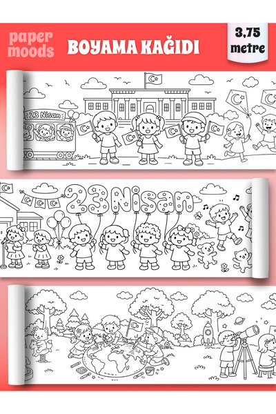 papermoods 23 Nisan Temalı 3,75 Metre Rulo Boyama Kağıdı - Çocuklar Için Eğit...