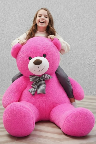 Solemia 100% محلي الصنع - دمية دب قطيفة كبيرة لطيفة مع ربطة عنق، 130 سم فوسيا