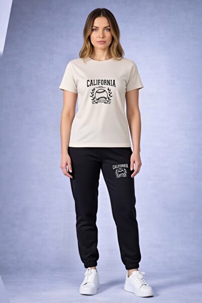 x-compass life Unisex California Printed Sports Set Oversize T-Shirt Sweatpan...