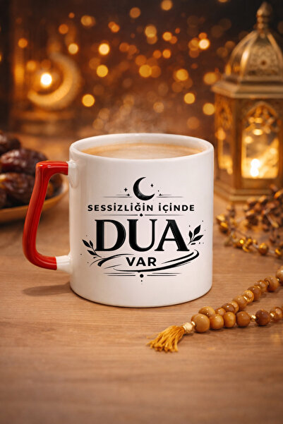 cekud tasarım baskı Sessizliğin İçinde Dua Var Baskılı Kırmızı Kulp Kupa Bard...