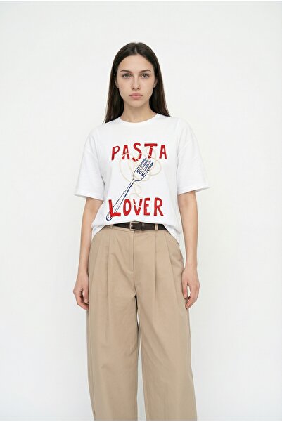 Quzu Pasta Lover Printed Oversize T-Shirt White