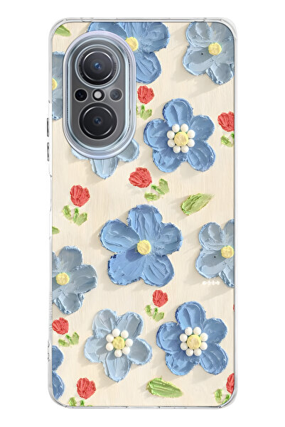 FLAMENKO Huawei Nova 9 Se Compatible Blue Oil Painting Flower Pattern Transpa...