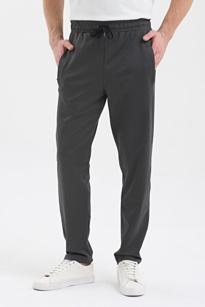 mmetalic Men's Anthracite Zipper Pocket Elastic Waist Diving Fabric Straight ...