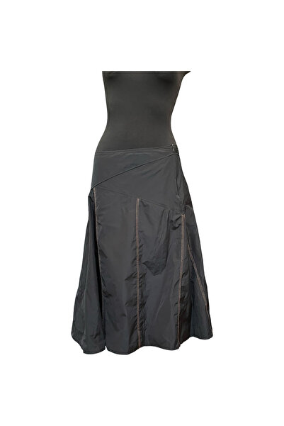 OEM Olsen Midi Skirt - Airy Polyester , Casual and Elegant Style - Black, Siz...