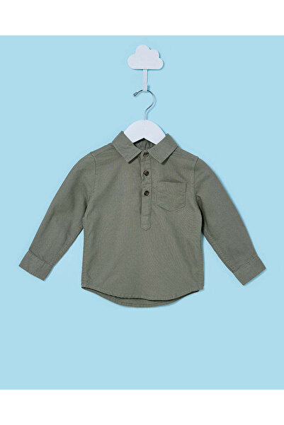REDTAG Infant Boys Green Oxford Half Placket Shirt