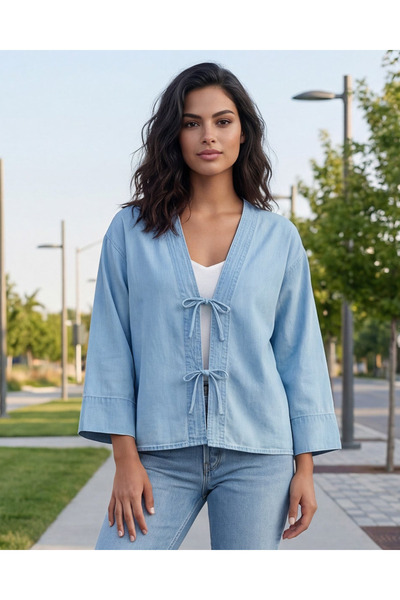 REDTAG Women Blue Kimono With Tie Detail