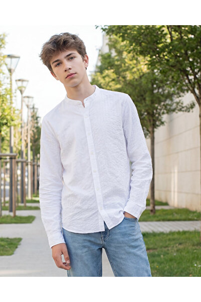 REDTAG Senior Boys White Plain Casual Shirt