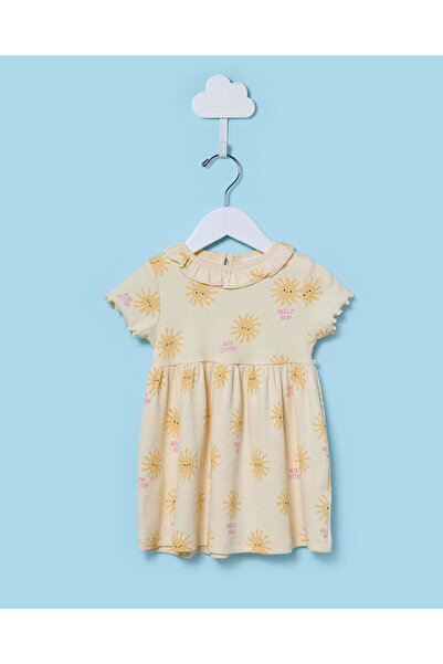 REDTAG فستان أصفر مطبوع بالكامل للفتيات الصغيرات