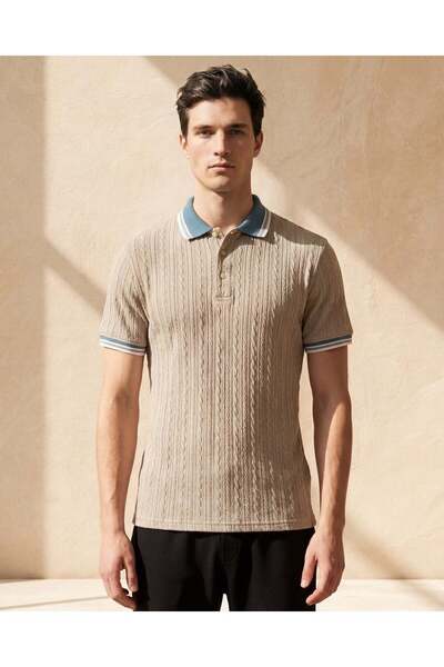 REDTAG Men Grey Jacquard Polo Shirt