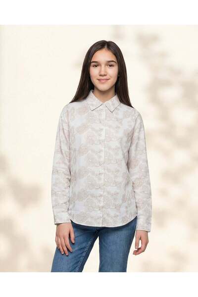 REDTAG Senior Girls White Floral Allover Print Slub Shirt