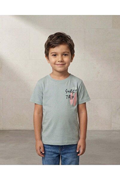 REDTAG تي شيرت أخضر مطبوع للأولاد