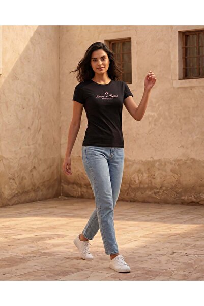 REDTAG Women Black Printed T-Shirt