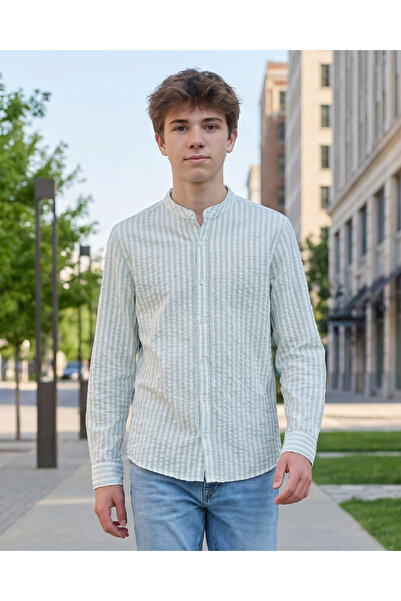 REDTAG قميص كاجوال أخضر مخطط للأولاد الكبار